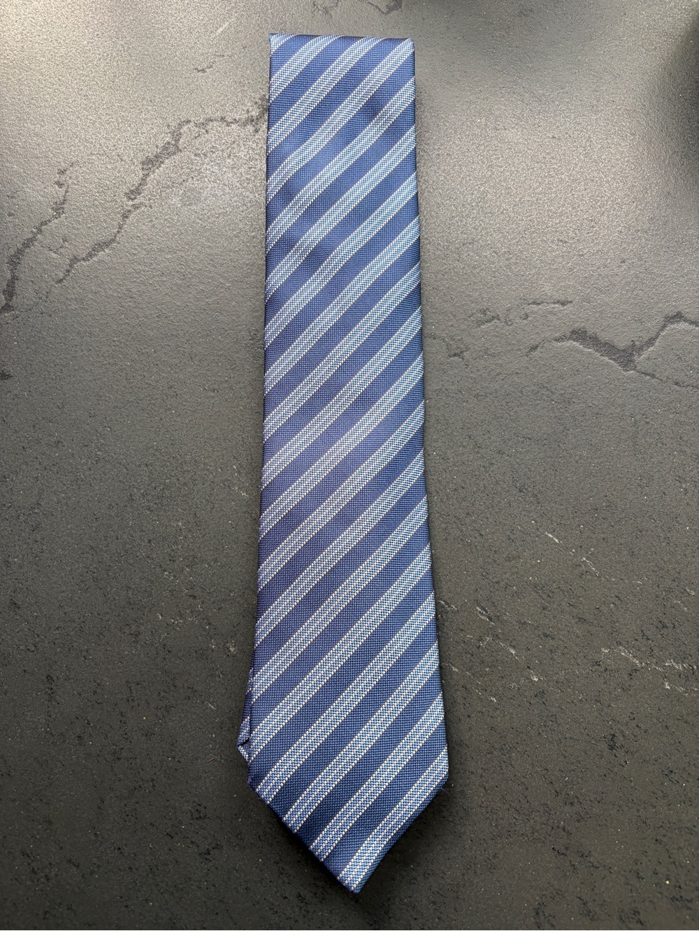 Classic Navy Blue Diagonal Stripe Tie David Donahue Made in USA 100% Silk
